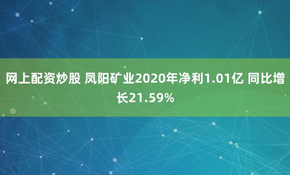 网上配资炒股 凤阳矿业2020年净利1.01亿 同比增长21.59%