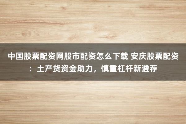 中国股票配资网股市配资怎么下载 安庆股票配资：土产货资金助力，慎重杠杆新遴荐