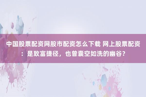 中国股票配资网股市配资怎么下载 网上股票配资：是致富捷径，也曾囊空如洗的幽谷？